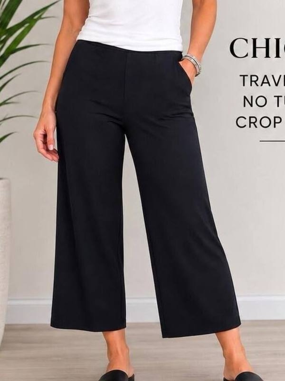 Chico’s black pull on wide leg crop pants 3X 16 casual comfy athletic